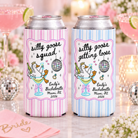 Personalized Silly Goose Bachelorette Can Cooler, Disco Bach Party Favor, Bridal Party Drink Sleeve Gift