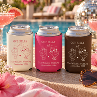Personalized Silly Goose Wedding Can Cooler - Custom Couple Name & Date Party Favor