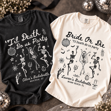 Bride or Die Bachelorette Party Shirts, Til Death Do Us Party Skeleton Tees, Gothic Bride Halloween Bach Gift