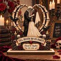Till Death Do Us Part Custom Wood Plaque, Personalized Skeleton Couple Wedding Gift, Gothic Anniversary Keepsake