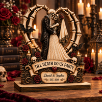 Till Death Do Us Part Custom Wood Plaque, Personalized Skeleton Couple Wedding Gift, Gothic Anniversary Keepsake