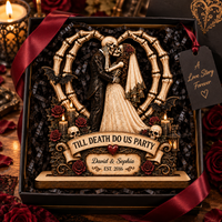 Till Death Do Us Part Custom Wood Plaque, Personalized Skeleton Couple Wedding Gift, Gothic Anniversary Keepsake