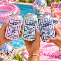 Ofishally Hooked Bachelorette Can Cooler, Personalized Fish Bach Party Favor, Coquette Beach Weekend Drink Sleeve