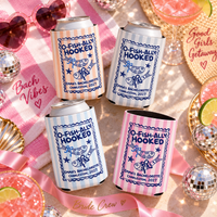 Ofishally Hooked Bachelorette Can Cooler, Personalized Fish Bach Party Favor, Coquette Beach Weekend Drink Sleeve