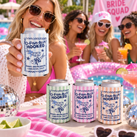 Ofishally Hooked Bachelorette Can Cooler, Personalized Fish Bach Party Favor, Coquette Beach Weekend Drink Sleeve