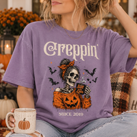 Creepin’ Together Halloween Couple Shirts, Personalized Year Skeleton Tees, Matching Spooky Couple Gift