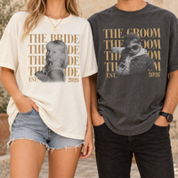 Personalized Vintage Photo Bride and Groom Shirts, Retro Wedding Matching Tee, Mr and Mrs Honeymoon Gift