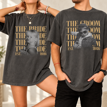 Personalized Vintage Photo Bride and Groom Shirts, Retro Wedding Matching Tee, Mr and Mrs Honeymoon Gift
