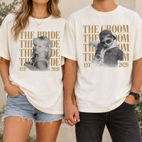 Personalized Vintage Photo Bride and Groom Shirts, Retro Wedding Matching Tee, Mr and Mrs Honeymoon Gift