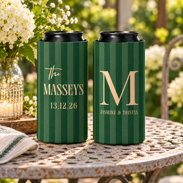 Personalized Monogram Wedding Can Coolers, Custom Monogram Drink Sleeves, Wedding Party Favors