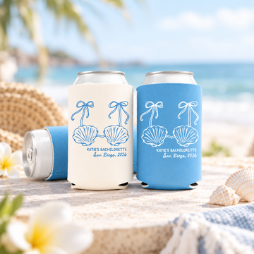 Mermaid Bachelorette Can Coolers, Personalized Seashell BMatching Group Setsach Party Favors, Regular & Slim Drink Sleeves
