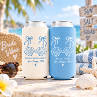Mermaid Bachelorette Can Coolers, Personalized Seashell BMatching Group Setsach Party Favors, Regular & Slim Drink Sleeves