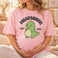 Preggosaurus Pregnancy Announcement Shirt, Custom Due Date Dinosaur Tee, Funny Baby Announcement & Maternity Gift