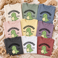 Preggosaurus Pregnancy Announcement Shirt, Custom Due Date Dinosaur Tee, Funny Baby Announcement & Maternity Gift