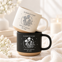 Til Death Do Us Part Skeleton Pottery Mug, Personalized Halloween Couple Anniversary Mug, Gothic Wedding Gift