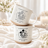 Til Death Do Us Part Skeleton Pottery Mug, Personalized Halloween Couple Anniversary Mug, Gothic Wedding Gift