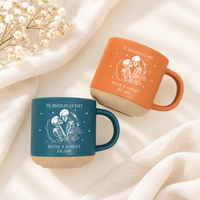 Til Death Do Us Part Skeleton Pottery Mug, Personalized Halloween Couple Anniversary Mug, Gothic Wedding Gift