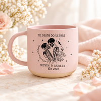 Til Death Do Us Part Skeleton Pottery Mug, Personalized Halloween Couple Anniversary Mug, Gothic Wedding Gift