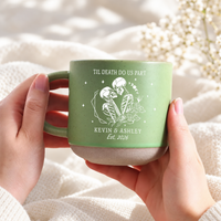 Til Death Do Us Part Skeleton Pottery Mug, Personalized Halloween Couple Anniversary Mug, Gothic Wedding Gift