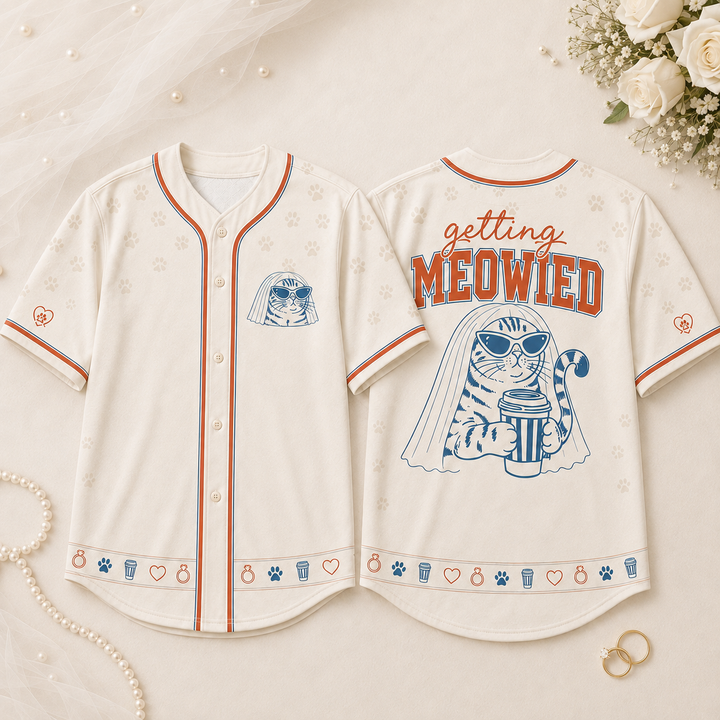 Getting Meowied Baseball Jersey, Funny Cat Bride Wedding Shirt image 2