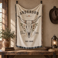 Personalized Western Mr and Mrs Woven Blanket – Rustic Cowboy Couple Gift