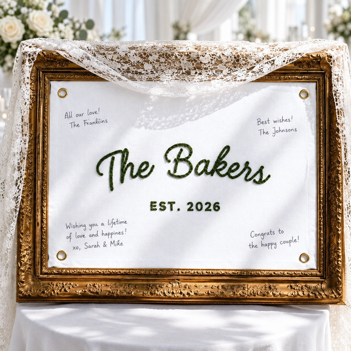 Custom Embroidered Last Name Wedding Flag – Established Banner Wall Art