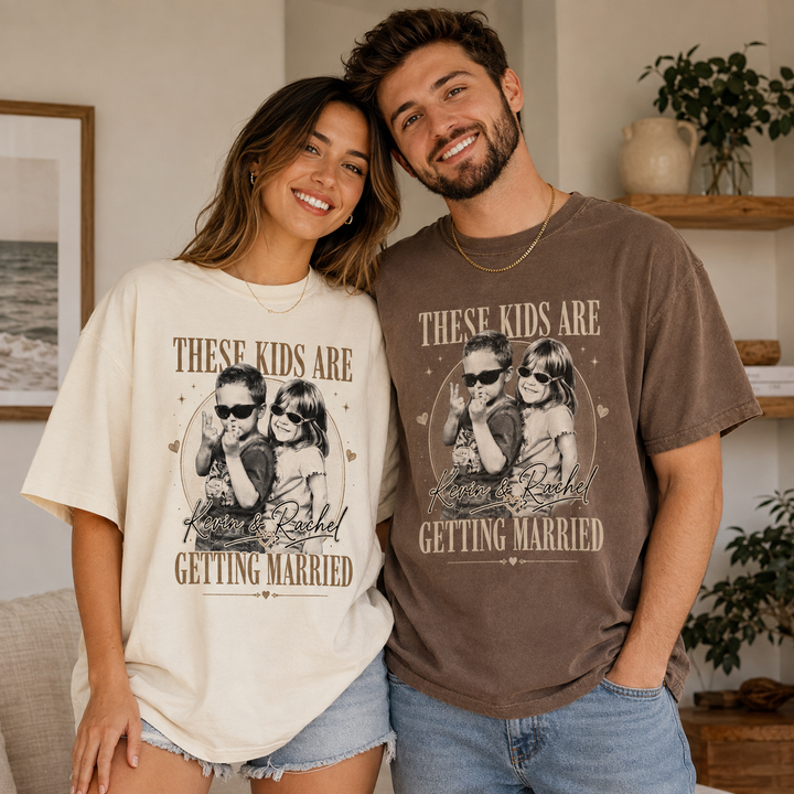 These Kids Are Getting Married Shirt, Custom Photo Couple Comfort Colors Tee image 1