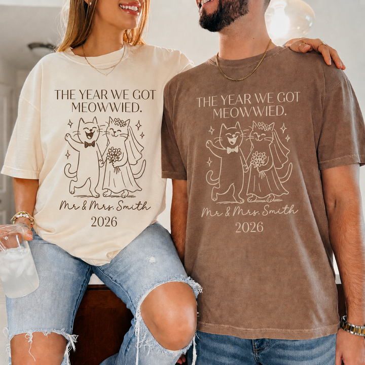 The Year We Got Meowwied Shirt, Custom Cat Couple Comfort Colors Tee image 5