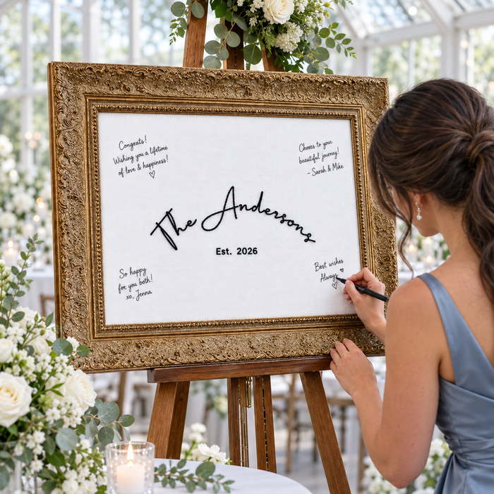Custom Hand Embroidered Guest Book Alternative – Wedding Keepsake Sign