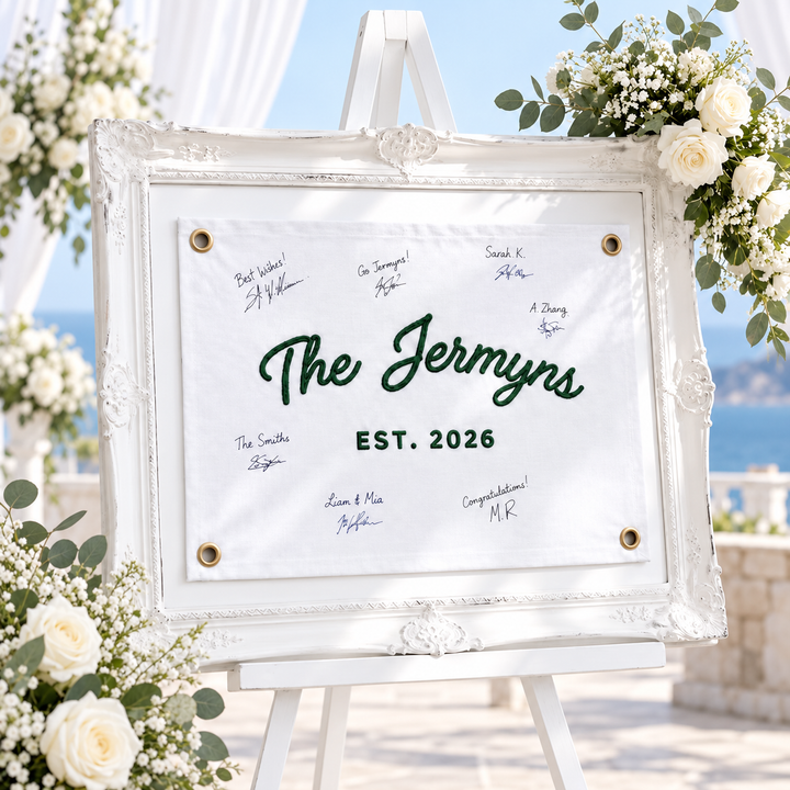 Custom Last-Name Guest-Book Alternative, Personalized Wedding Flag, Established Family Canvas Reception Sign Decor, Last Name Banner