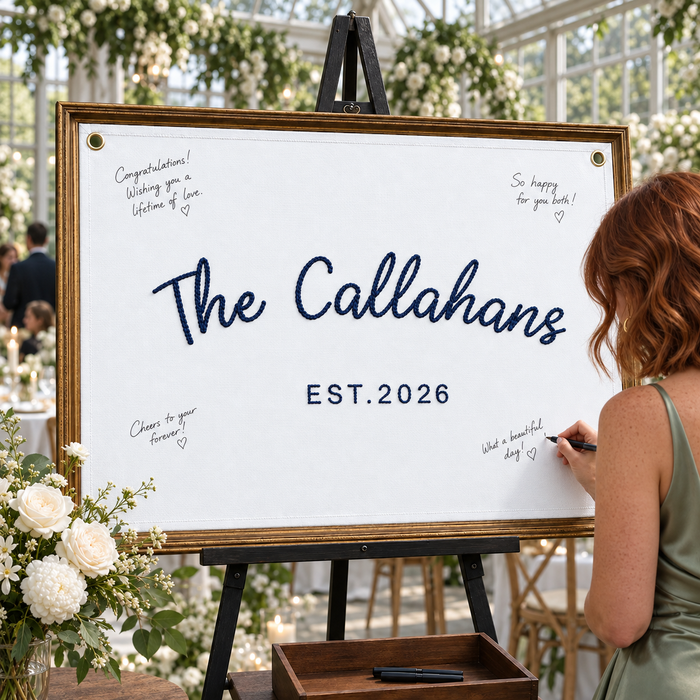 Personalized Lace Trim Wedding Flag – Last Name Guest Book Banner