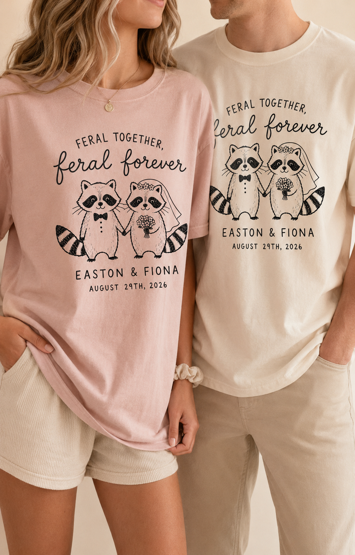 Feral Together Feral Forever Shirt, Custom Raccoon Couple Comfort Colors Tee image 1