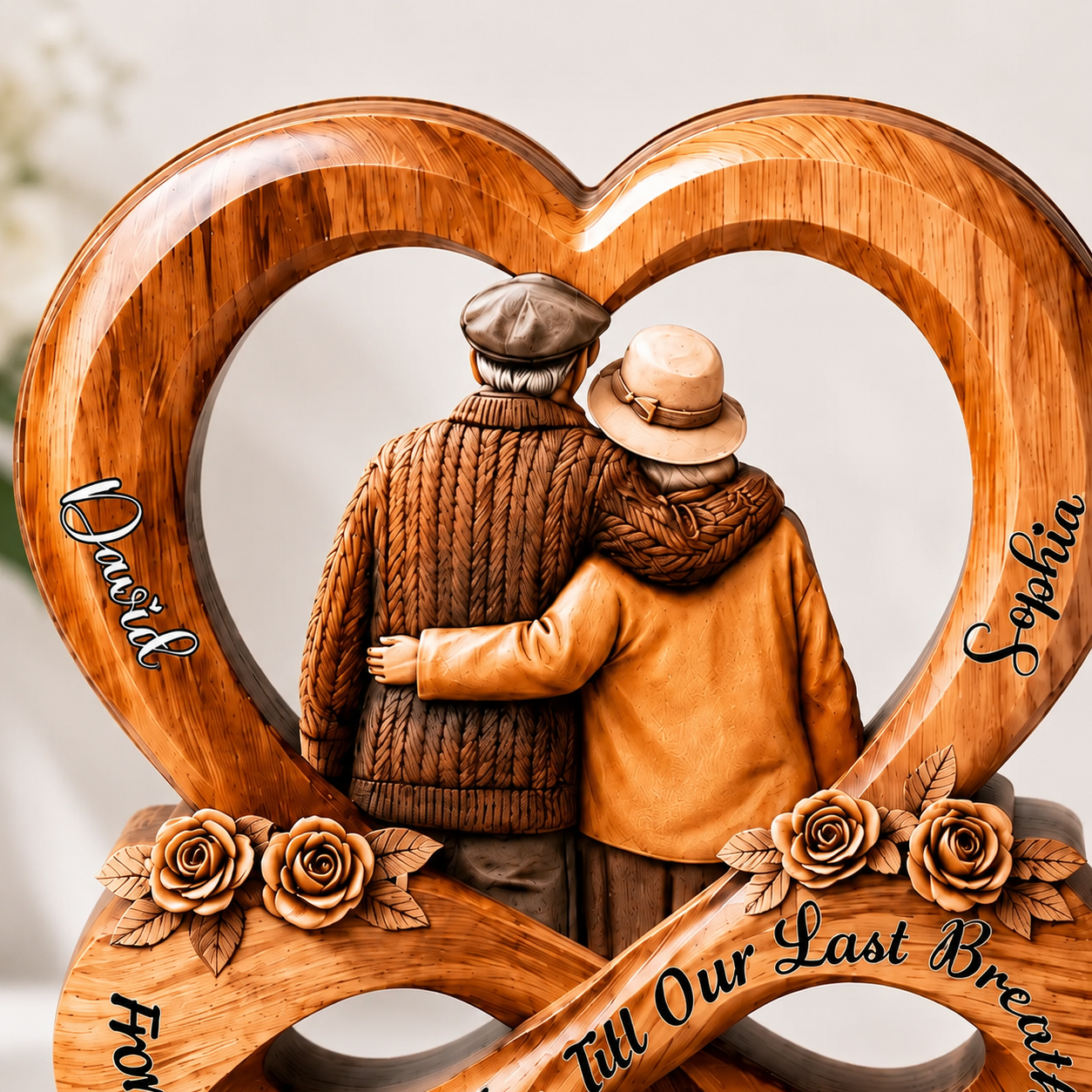 Personalized Wooden Infinity Heart Block, Custom Couple Names Anniversary Title & Year, Romantic Wedding Keepsake Gift