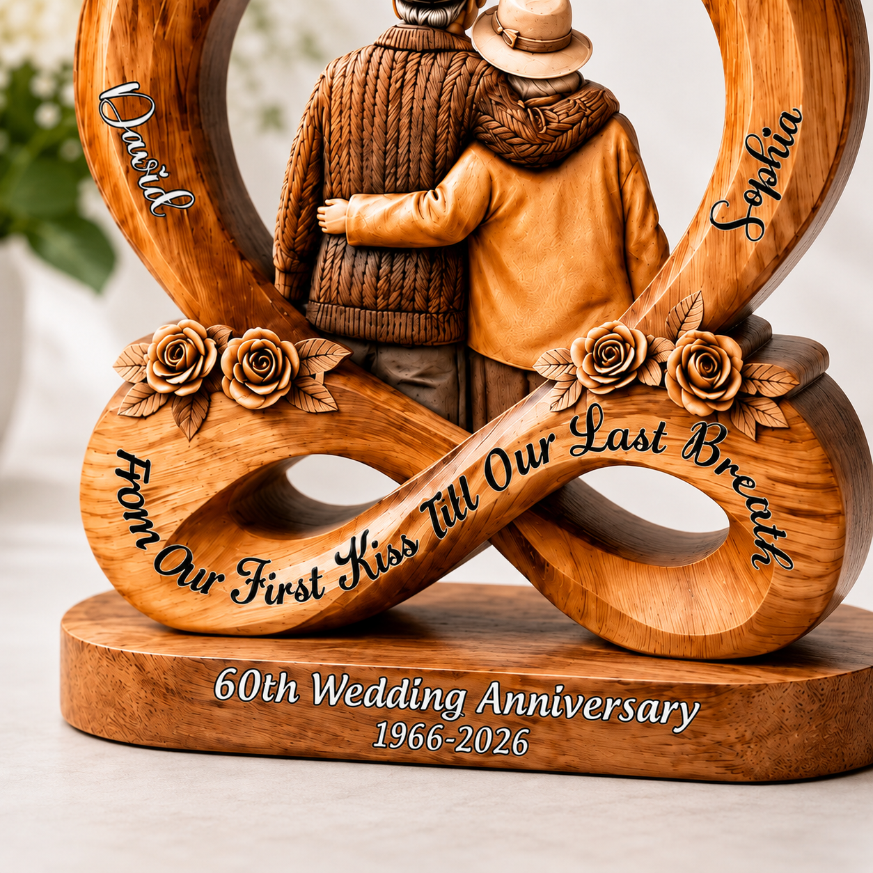 Personalized Wooden Infinity Heart Block, Custom Couple Names Anniversary Title & Year, Romantic Wedding Keepsake Gift