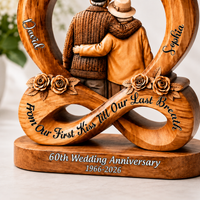 Personalized Wooden Infinity Heart Block, Custom Couple Names Anniversary Title & Year, Romantic Wedding Keepsake Gift