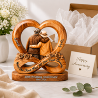 Personalized Wooden Infinity Heart Block, Custom Couple Names Anniversary Title & Year, Romantic Wedding Keepsake Gift