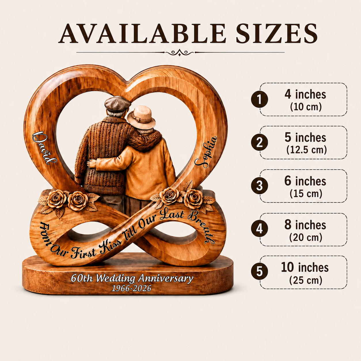 Personalized Wooden Infinity Heart Block, Custom Couple Names Anniversary Title & Year, Romantic Wedding Keepsake Gift