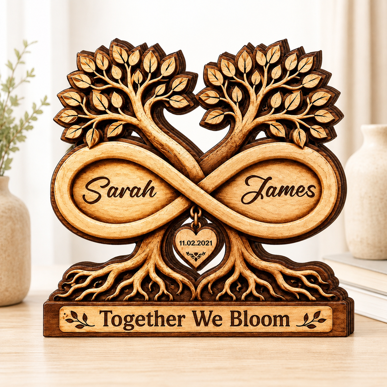 Personalized Wooden Infinity Tree Plaque, Custom Couple Names and Date, Wedding, Newlywed or Anniversary Gift