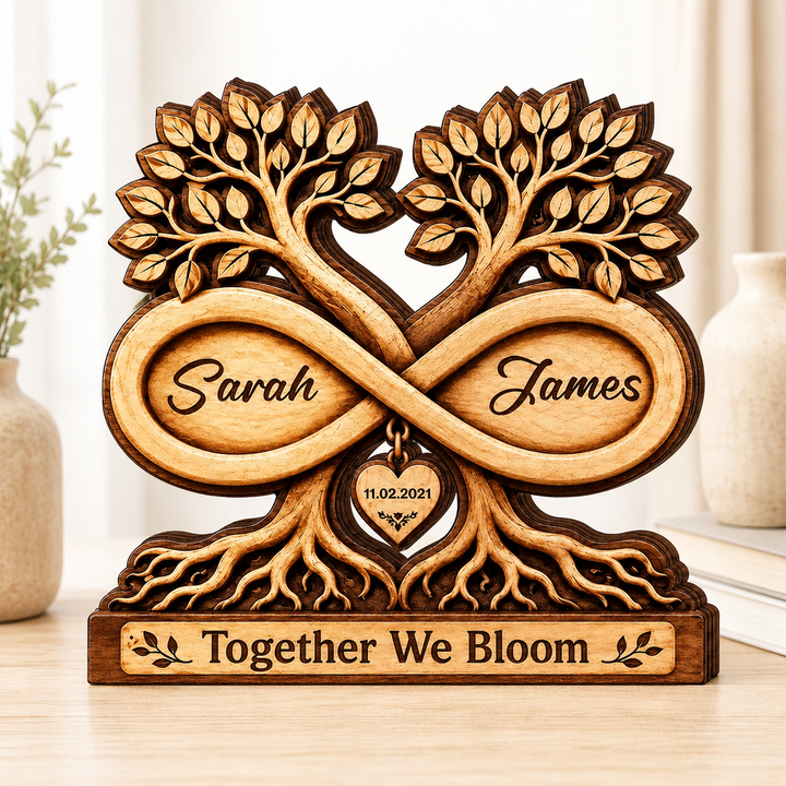 Personalized Wooden Infinity Tree Plaque, Custom Couple Names and Date, Wedding, Newlywed or Anniversary Gift