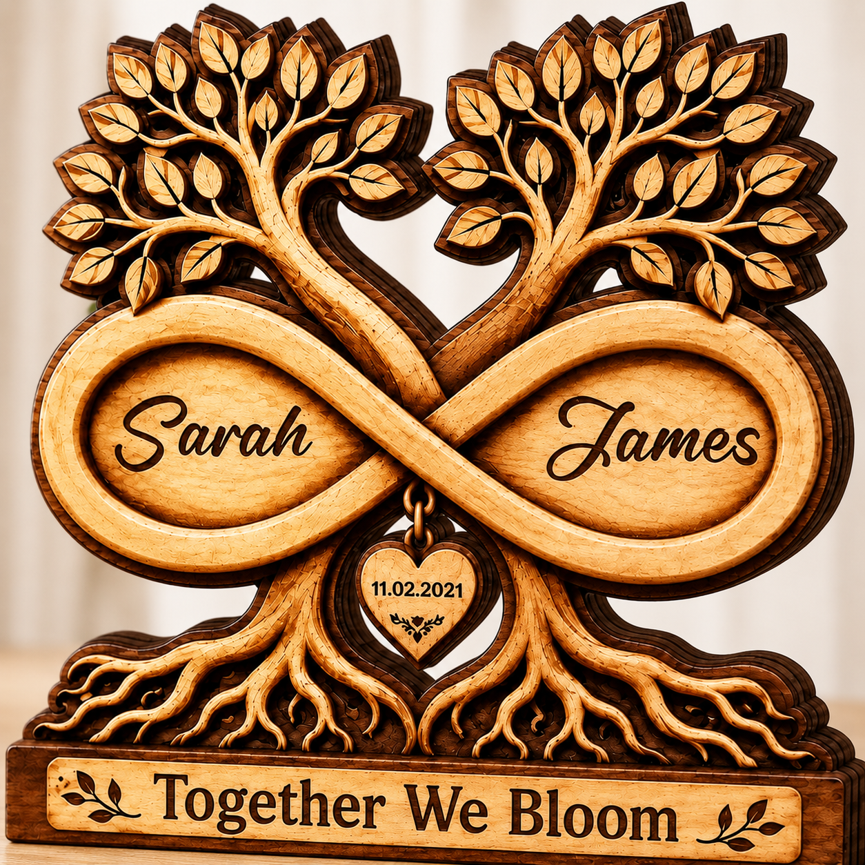 Personalized Wooden Infinity Tree Plaque, Custom Couple Names and Date, Wedding, Newlywed or Anniversary Gift