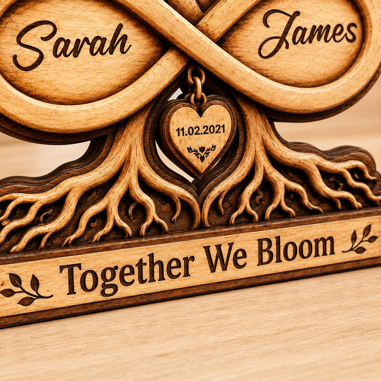 Personalized Wooden Infinity Tree Plaque, Custom Couple Names and Date, Wedding, Newlywed or Anniversary Gift