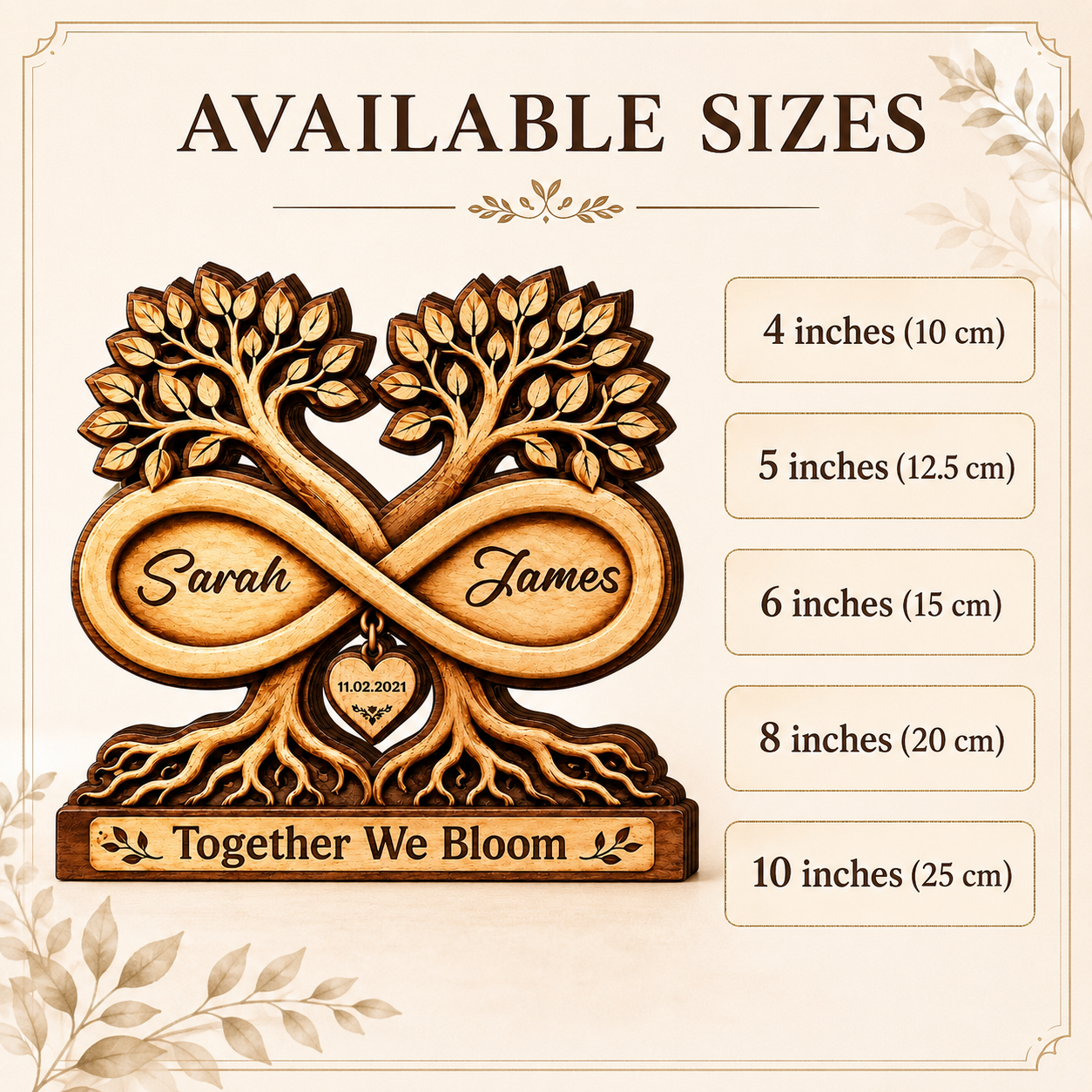 Personalized Wooden Infinity Tree Plaque, Custom Couple Names and Date, Wedding, Newlywed or Anniversary Gift