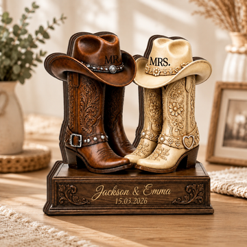 Personalized Western Couple Plaque for Bride and Groom, Custom Names & Wedding Date, Rustic Wooden Wedding Keepsake