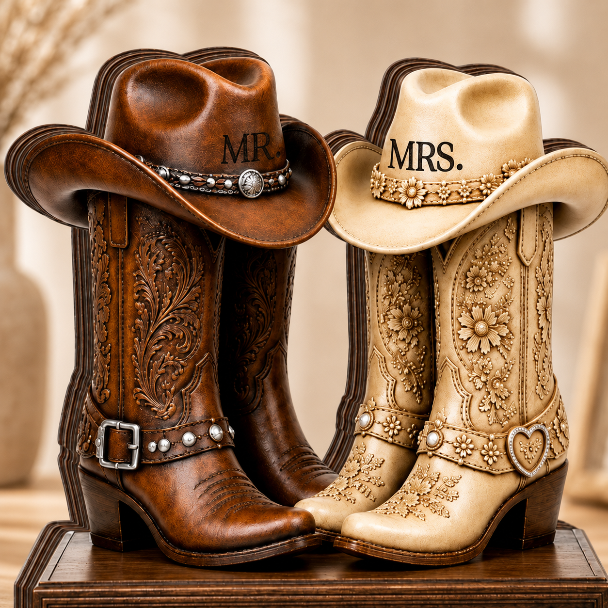 Personalized Western Couple Plaque for Bride and Groom, Custom Names & Wedding Date, Rustic Wooden Wedding Keepsake