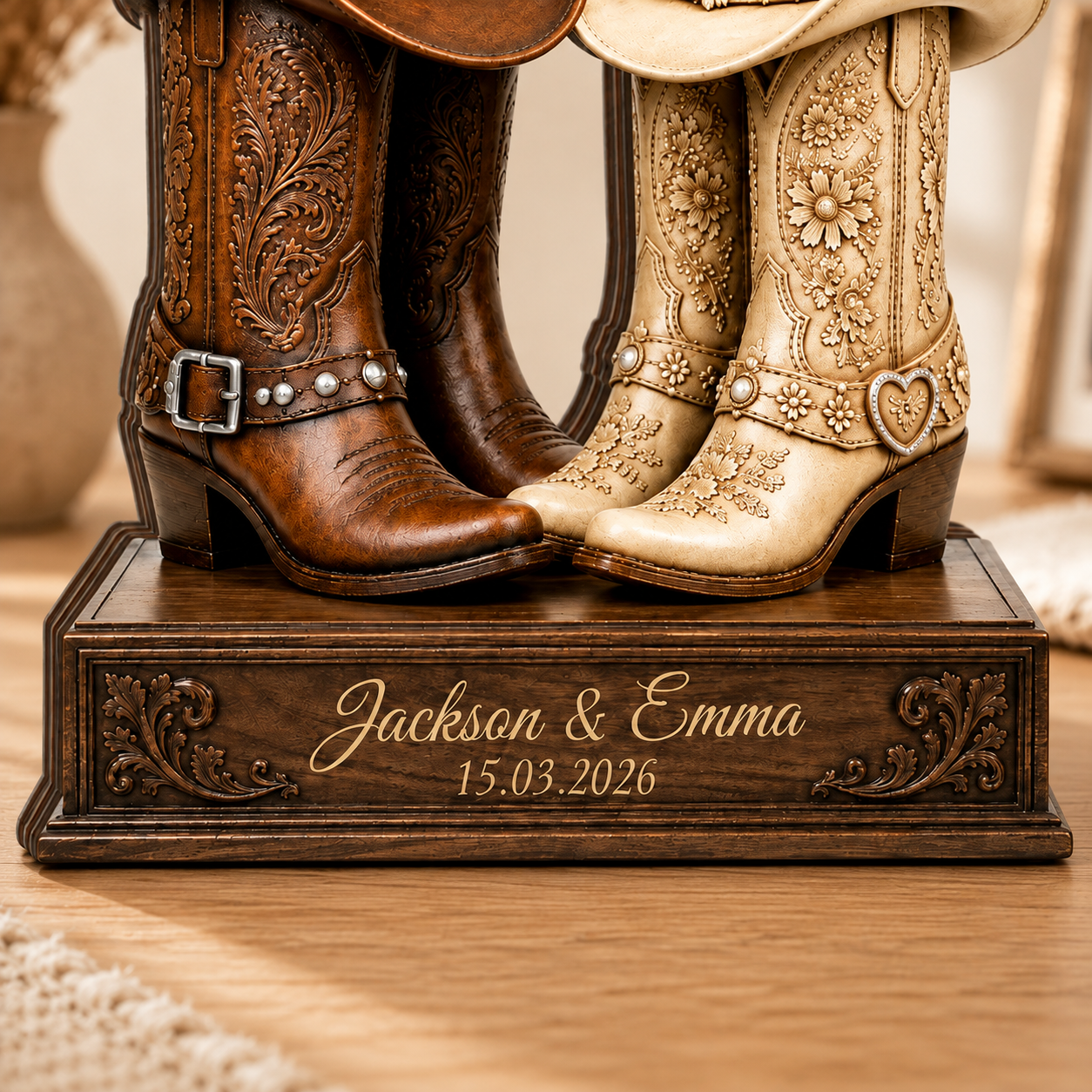 Personalized Western Couple Plaque for Bride and Groom, Custom Names & Wedding Date, Rustic Wooden Wedding Keepsake