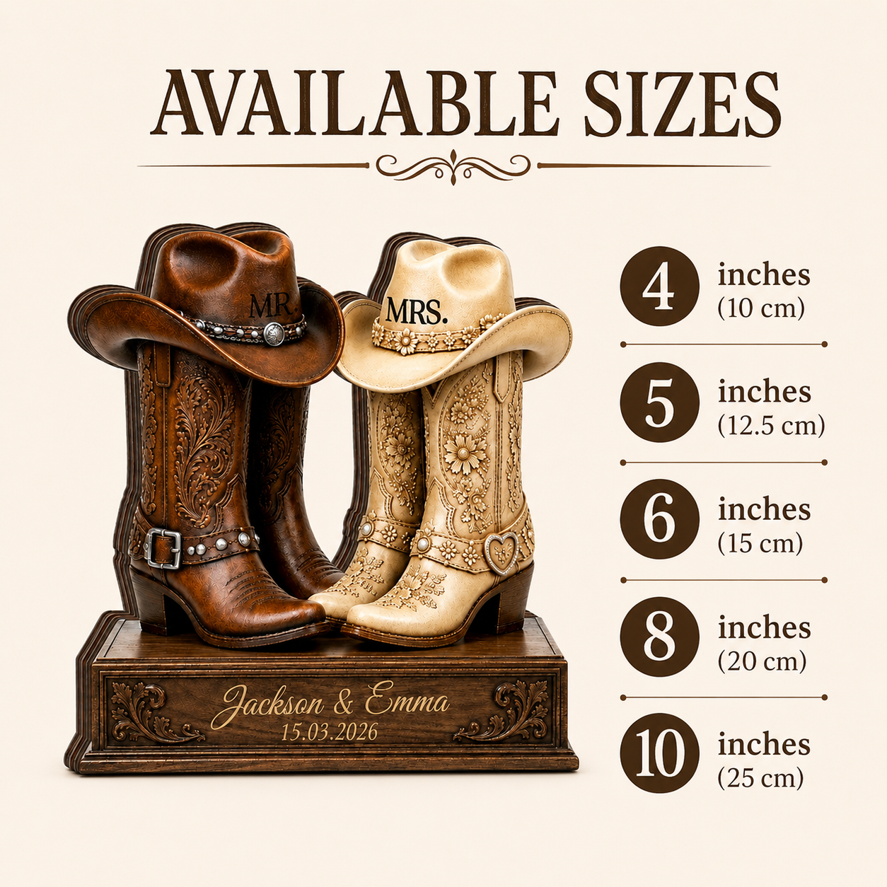 Personalized Western Couple Plaque for Bride and Groom, Custom Names & Wedding Date, Rustic Wooden Wedding Keepsake
