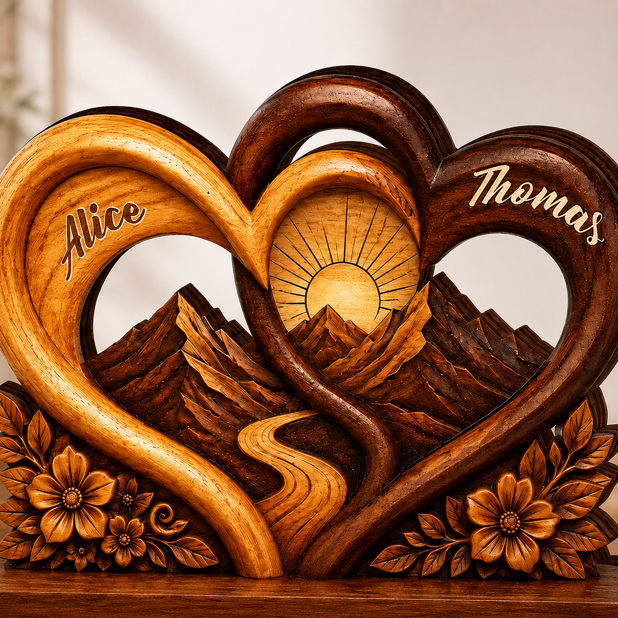 Personalized Forever and Always Wooden Plaque, Custom Couple Names, Mountain Heart Anniversary Keepsake Gift