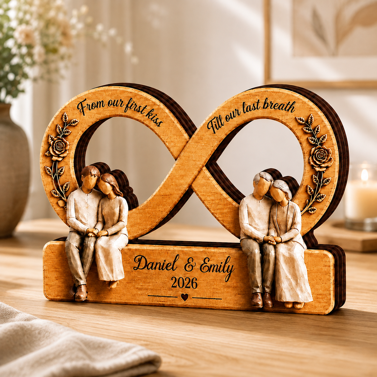 Personalized Couple Infinity Wooden Plaque, Custom Names & Date, Romantic Couple Keepsake Gift