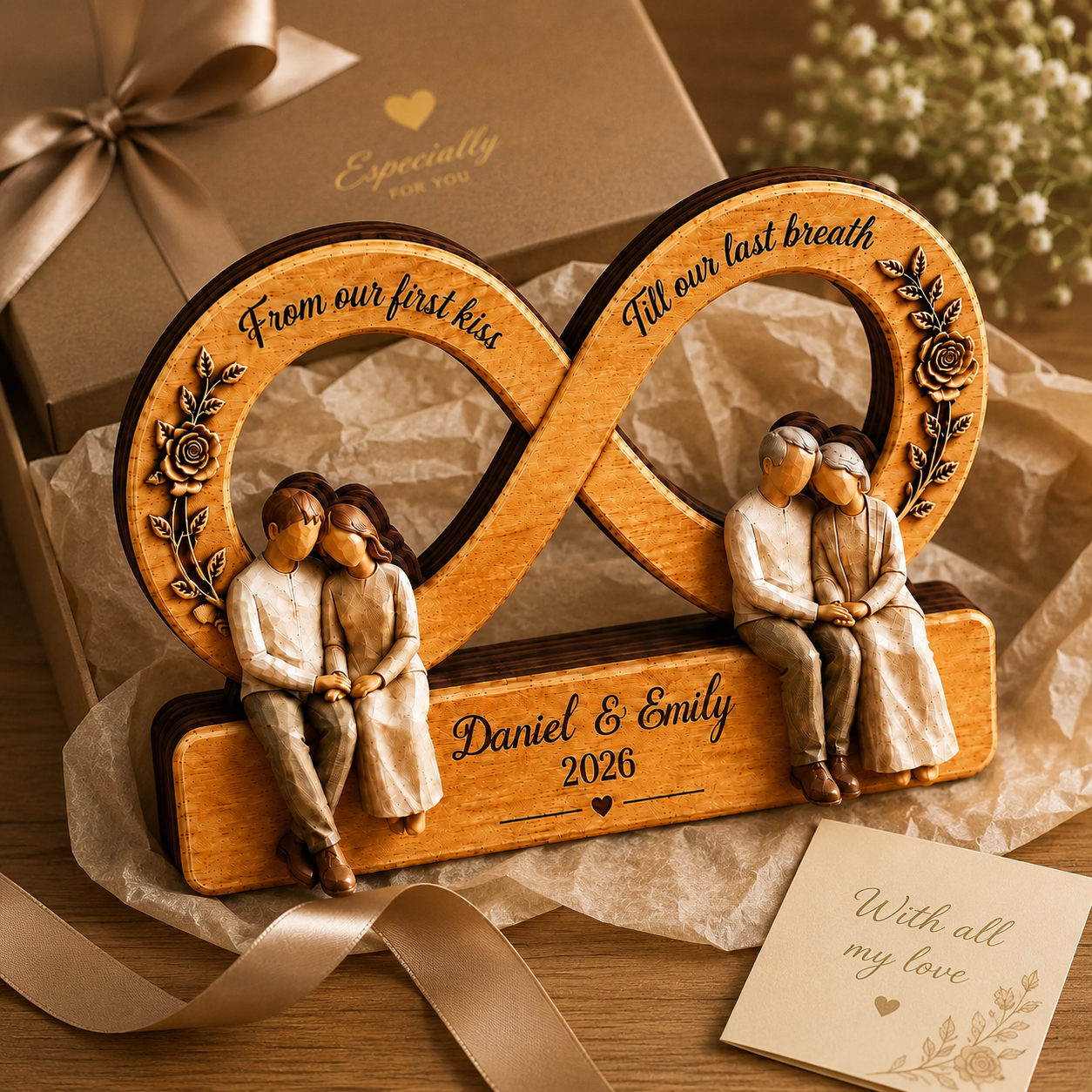 Personalized Couple Infinity Wooden Plaque, Custom Names & Date, Romantic Couple Keepsake Gift