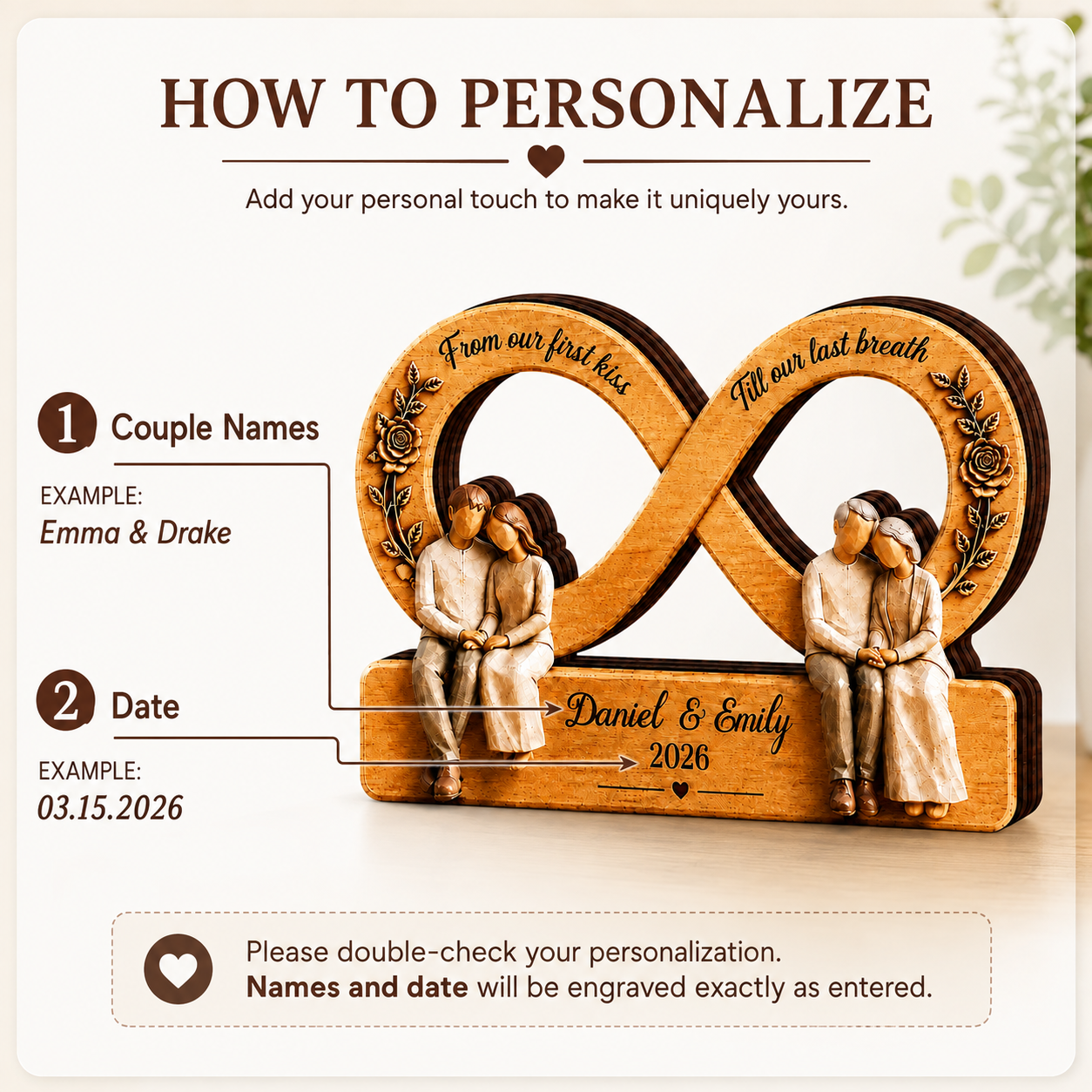 Personalized Couple Infinity Wooden Plaque, Custom Names & Date, Romantic Couple Keepsake Gift